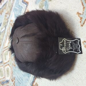 Brown Sheepskin Shearling Fur Winter Hat Leather Bucket Cossack